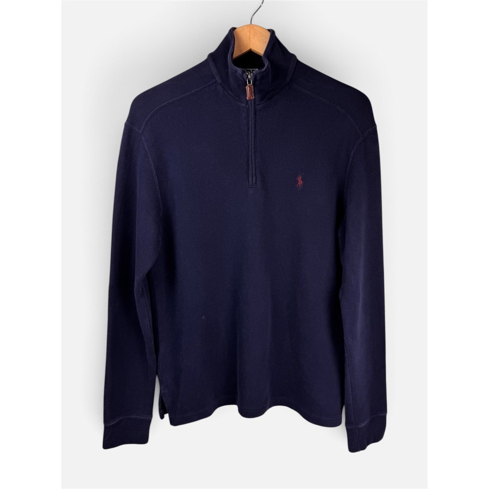 Polo Ralph Lauren Quarter Zip Pullover Mens Small Navy Blue Cotton Sweater